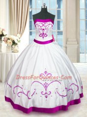 Beauteous Satin Strapless Sleeveless Lace Up Beading and Embroidery and Belt Sweet 16 Dress in White
