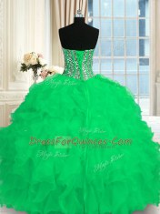 Sumptuous Turquoise Ball Gowns Organza Sweetheart Sleeveless Beading and Ruffles Floor Length Lace Up Quinceanera Gowns