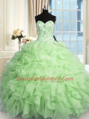 Sweetheart Neckline Beading and Ruffles Sweet 16 Quinceanera Dress Sleeveless Lace Up