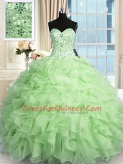 Sweetheart Neckline Beading and Ruffles Sweet 16 Quinceanera Dress Sleeveless Lace Up