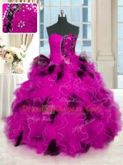 Affordable Multi-color Lace Up Strapless Beading and Ruffles 15 Quinceanera Dress Tulle Sleeveless
