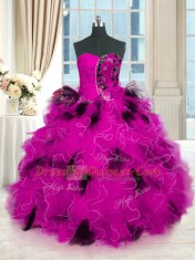 Affordable Multi-color Lace Up Strapless Beading and Ruffles 15 Quinceanera Dress Tulle Sleeveless