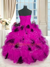Affordable Multi-color Lace Up Strapless Beading and Ruffles 15 Quinceanera Dress Tulle Sleeveless