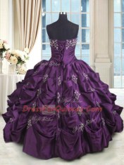 Free and Easy Dark Purple Quinceanera Gowns Military Ball and Sweet 16 and Quinceanera and For with Beading and Appliques and Embroidery and Pick Ups Strapless Sleeveless Lace Up