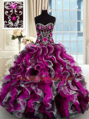 Fabulous Organza Sleeveless Floor Length 15th Birthday Dress and Beading and Appliques