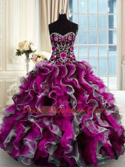 Fabulous Organza Sleeveless Floor Length 15th Birthday Dress and Beading and Appliques