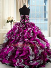 Fabulous Organza Sleeveless Floor Length 15th Birthday Dress and Beading and Appliques