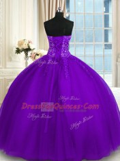 Admirable Sweetheart Sleeveless Tulle Quinceanera Dress Appliques Lace Up