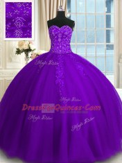 Admirable Sweetheart Sleeveless Tulle Quinceanera Dress Appliques Lace Up