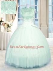 Ball Gowns Vestidos de Quinceanera Apple Green High-neck Tulle Sleeveless Floor Length Zipper