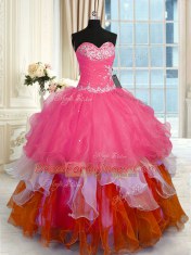 Superior Sweetheart Sleeveless Quinceanera Gown Floor Length Beading and Ruffles Multi-color Organza