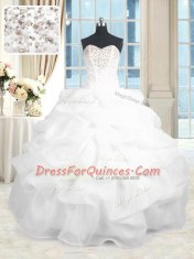 White Sweetheart Neckline Beading and Ruffles Quinceanera Dress Sleeveless Lace Up