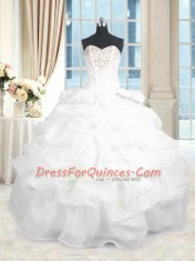 White Sweetheart Neckline Beading and Ruffles Quinceanera Dress Sleeveless Lace Up
