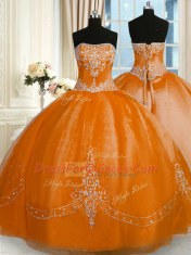 Wonderful Floor Length Lace Up Sweet 16 Dresses Rust Red for Military Ball and Sweet 16 and Quinceanera with Beading and Embroidery