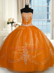 Wonderful Floor Length Lace Up Sweet 16 Dresses Rust Red for Military Ball and Sweet 16 and Quinceanera with Beading and Embroidery
