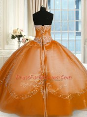 Wonderful Floor Length Lace Up Sweet 16 Dresses Rust Red for Military Ball and Sweet 16 and Quinceanera with Beading and Embroidery