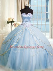 Organza Sleeveless With Train Sweet 16 Dress Court Train and Beading and Appliques