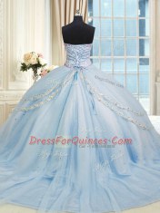 Organza Sleeveless With Train Sweet 16 Dress Court Train and Beading and Appliques