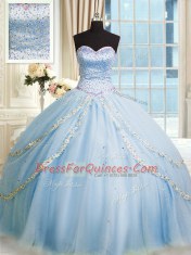 Organza Sleeveless With Train Sweet 16 Dress Court Train and Beading and Appliques