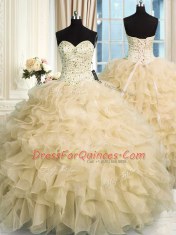 Sweetheart Sleeveless Organza 15th Birthday Dress Beading and Ruffles Lace Up