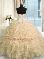 Sweetheart Sleeveless Organza 15th Birthday Dress Beading and Ruffles Lace Up