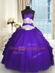 Pretty Purple Quinceanera Dresses Military Ball and Sweet 16 and Quinceanera and For with Beading and Lace and Appliques and Ruching and Pick Ups Sweetheart Sleeveless Lace Up