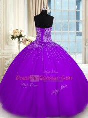 Wonderful Purple Sleeveless Tulle Lace Up Quinceanera Dress for Military Ball and Sweet 16 and Quinceanera