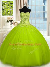 Sweetheart Sleeveless Tulle Ball Gown Prom Dress Beading Lace Up