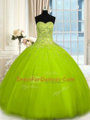 Sweetheart Sleeveless Tulle Ball Gown Prom Dress Beading Lace Up
