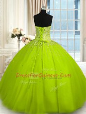 Sweetheart Sleeveless Tulle Ball Gown Prom Dress Beading Lace Up