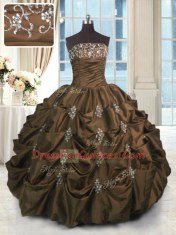 Beading and Appliques and Embroidery and Pick Ups Quinceanera Dress Chocolate Lace Up Sleeveless Floor Length