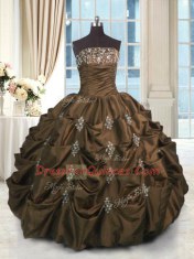 Beading and Appliques and Embroidery and Pick Ups Quinceanera Dress Chocolate Lace Up Sleeveless Floor Length