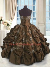 Beading and Appliques and Embroidery and Pick Ups Quinceanera Dress Chocolate Lace Up Sleeveless Floor Length