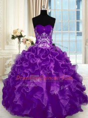 Floor Length Purple Quinceanera Dress Sweetheart Sleeveless Lace Up