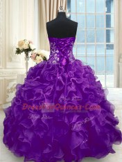 Floor Length Purple Quinceanera Dress Sweetheart Sleeveless Lace Up