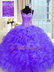 Long Sleeves Lace Up Floor Length Beading and Embroidery and Ruffles Quinceanera Gowns