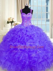 Long Sleeves Lace Up Floor Length Beading and Embroidery and Ruffles Quinceanera Gowns