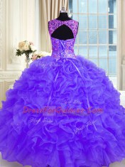 Long Sleeves Lace Up Floor Length Beading and Embroidery and Ruffles Quinceanera Gowns