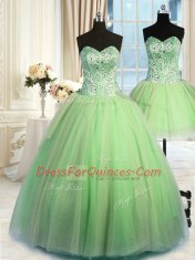 Discount Three Piece Sleeveless Lace Up Floor Length Beading and Ruching 15th Birthday Dress
