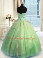 Discount Three Piece Sleeveless Lace Up Floor Length Beading and Ruching 15th Birthday Dress