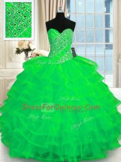 Customized Green Sleeveless Floor Length Beading and Ruffled Layers Lace Up Vestidos de Quinceanera