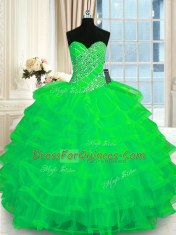 Customized Green Sleeveless Floor Length Beading and Ruffled Layers Lace Up Vestidos de Quinceanera