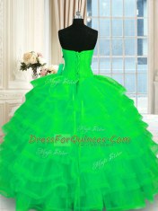 Customized Green Sleeveless Floor Length Beading and Ruffled Layers Lace Up Vestidos de Quinceanera