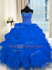 Exceptional Royal Blue Sleeveless Organza Lace Up Quinceanera Dress for Military Ball and Sweet 16 and Quinceanera
