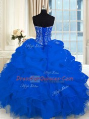Exceptional Royal Blue Sleeveless Organza Lace Up Quinceanera Dress for Military Ball and Sweet 16 and Quinceanera