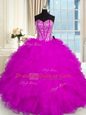 Sleeveless Lace Up Floor Length Beading and Ruffles Sweet 16 Quinceanera Dress