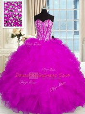 Sleeveless Lace Up Floor Length Beading and Ruffles Sweet 16 Quinceanera Dress