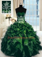 On Sale Sweetheart Sleeveless Organza 15 Quinceanera Dress Beading and Ruffles Lace Up