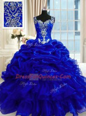 Flirting Pick Ups Straps Sleeveless Lace Up Sweet 16 Dresses Royal Blue Organza