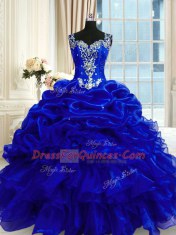 Flirting Pick Ups Straps Sleeveless Lace Up Sweet 16 Dresses Royal Blue Organza